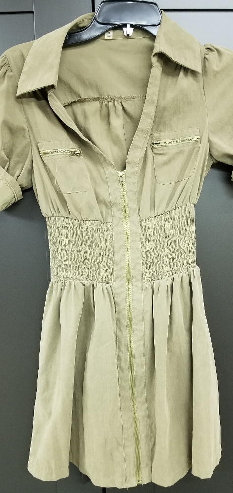 Army green zip up dress